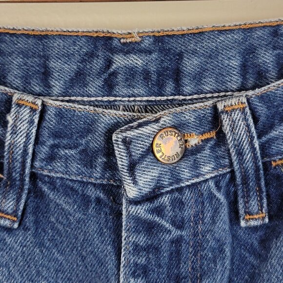 VTG Rustler Cutoff High Rise Medium Blue Wash Frayed Jean Mom Relaxed Shorts 2 4 - Picture 5 of 11